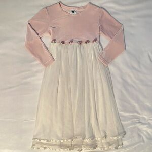Vintage Hartstrings Long Dress Girls 6 Pink Velvet Cream Tulle Long Sleeve Roses